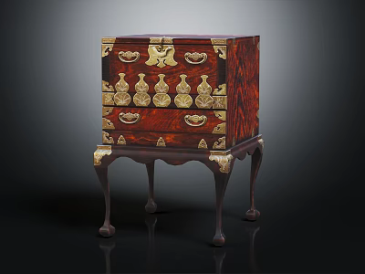 Classic Rosewood Cabinet With Gold Accents Curved Legs And Drawers Design 3d model