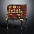 Classic Rosewood Cabinet With Gold Accents Curved Legs And Drawers Design