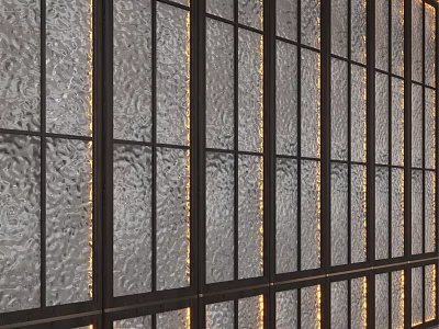 Modern Textured Glass Partition With Black Metal Frame And Ambient Backlighting 3d model