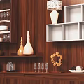 Modern Wooden Wine Cabinet Interior Design With Glass Doors Wine Glasses And Decor Items