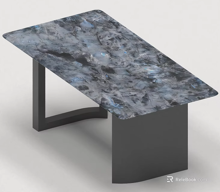 Modern Dining Table Set With Abstract Gray Blue Tabletop And Black Metal Legs 3d model 