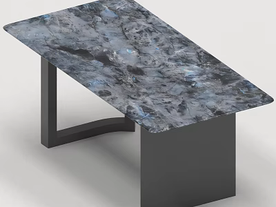Modern Dining Table Set With Abstract Gray Blue Tabletop And Black Metal Legs 3d model