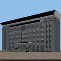 Modern Multi Story Office Building With Glass Facade And Grand Entrance Plaza