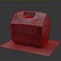 Vintage Red And Gray Box With Blue Handle Worn Surface On Gray Mat Dark Background