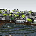 Modern Commercial Street With Waterway Palm Trees Ferris Wheel Shops And Open Spaces