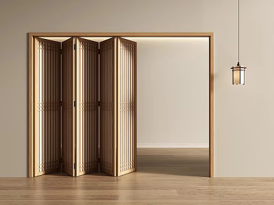 Wooden Folding Door With Multiple Panels Modern Minimalist Style Light Colored Wall And Wooden Floor 3d model
