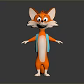 3D Animated Cartoon Fox Game Movie Character With Orange Fur And Blue Vest
