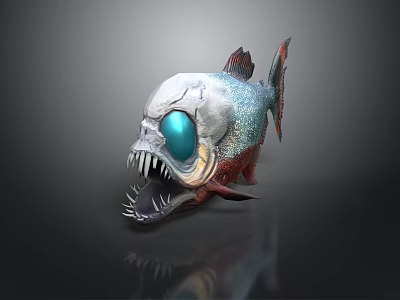 Skull Like Fish With Blue Eyes Colorful Scales And Sharp Teeth 3d model