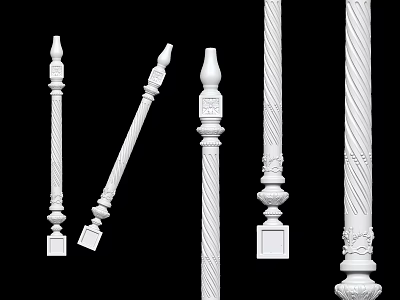 Decorative Architectural Columns Featuring Various Designs Twisted Patterns Detailed Tops And Bases 3d model