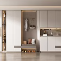 Modern Stylish Shoe Cabinet With Storage Seating Hanging Area LED Lighting And Plants