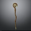 Fantasy Wooden Magic Staff With Skull Head Decoration And Green Eyes