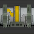 Futuristic Cylindrical Sci Fi Mechanical Device With Green Frame Yellow Ring Gray Base And Vent Grilles