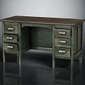 Vintage Green Wooden Desk Featuring Multiple Drawers And Classic Design
