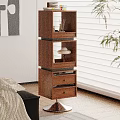 Wooden Shelf Unit With Open Compartments Drawers And Decorative Items In Modern Living Room