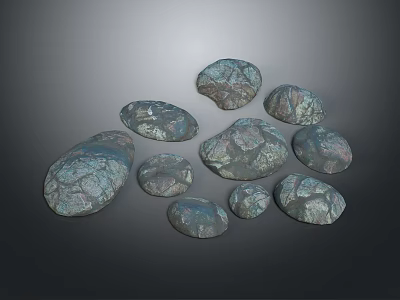Natural Wooden Stone Collection With Gray Blue Hues Various Sizes Different Shapes And Textured Surfaces 3d model