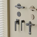 Modern Metal Door Handles in Various Styles Mounted on Beige Home Interior Wall