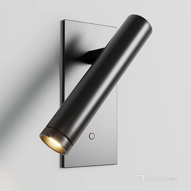 Modern Black Cylindrical Wall Light With Warm Glow And Metal Plate Design 3d model 