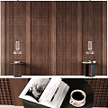 Modern Bedroom Accent Wall With Perforated Wood Panels And Table Lamps On Side Tables