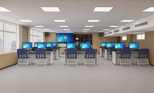 Modern Classroom Multimedia Computer Classroom 3d model