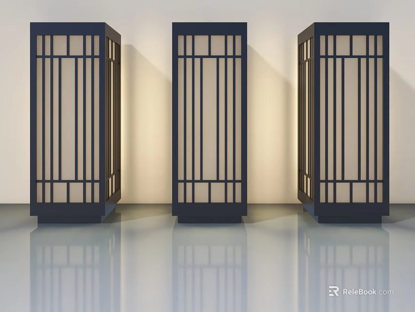 Modern Hinged Doors With Black Grid Frame And Glass Panels For Interior 3d model