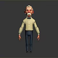 Cartoon Old Man With White Hair Mustache Striped Shirt Bow Tie And Blue Pants