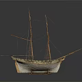 Vintage Wooden Sailing Ship Model With Two Masts And White Hull