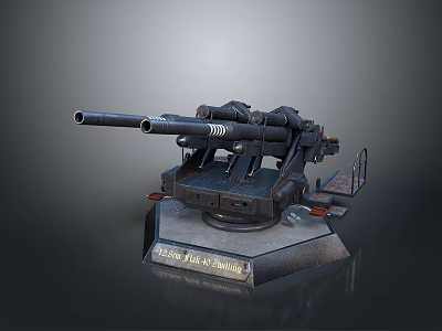 Historical USS Arizona 14 Inch Naval Gun Military Artillery With Base Mount 3d model