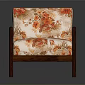 Floral Pattern Accent Chair With Wooden Frame Orange Red Flower Design