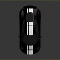 Black Sports Car with White Racing Stripes Sleek Aerodynamic Design Rear Spoiler and Red Wheels