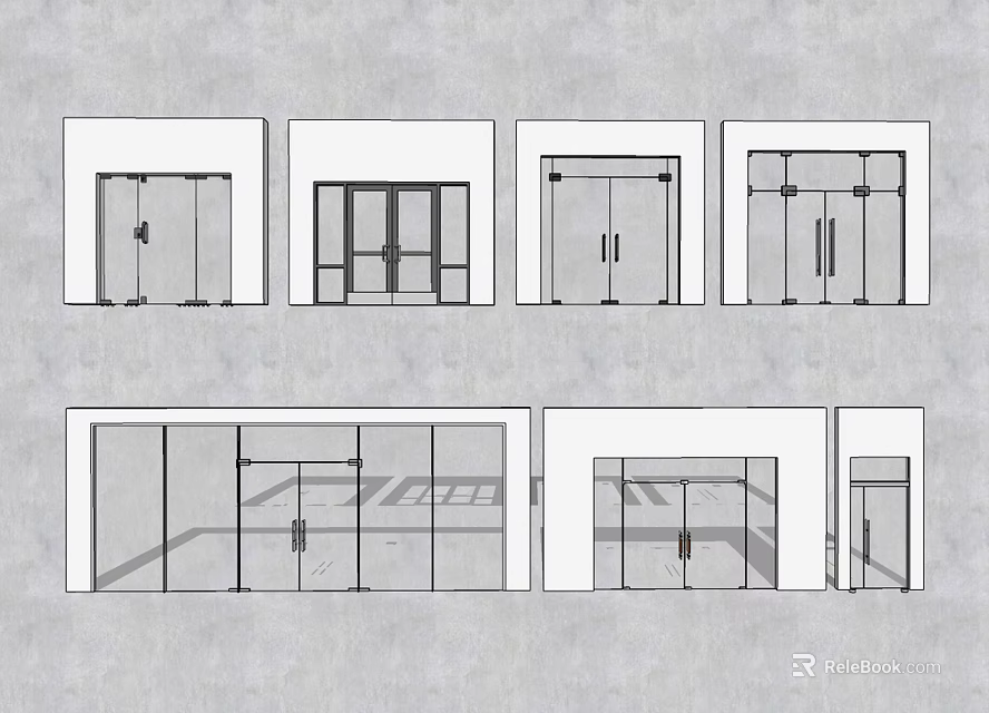 Different Modern Entrance Door Designs With Glass Panels And Frame Styles 3d model 