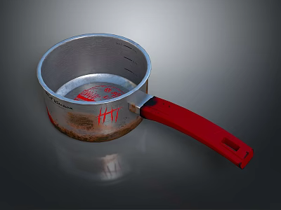 Durable Metallic Kitchen Measuring Cup With Red Handle And Measurement Markings 3d model
