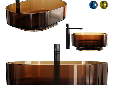 Modern Brown Glass Oval Washbasin Design With Black Faucet And Color Options 3d model