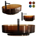 Modern Brown Glass Oval Washbasin Design With Black Faucet And Color Options