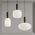 Modern Minimalist Pendant Lights With White Ribbed Shades And Black Metal Frames