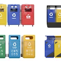 Public Waste Separation Bins In Different Colors For Recycling Collection 3d model