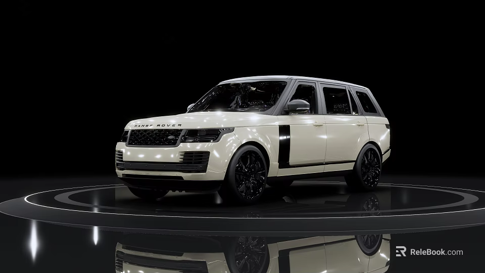 White Land Rover Range Rover SUV Featuring Black Wheels On Black Background With Reflective Floor 3d model 