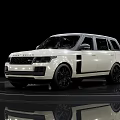 White Land Rover Range Rover SUV Featuring Black Wheels On Black Background With Reflective Floor