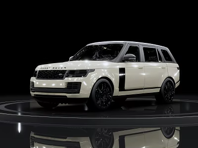 White Land Rover Range Rover SUV Featuring Black Wheels On Black Background With Reflective Floor 3d model