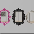 Three Decorative Mirrors With Pink Black Silver Ornate Frames Hanging On Wall 3d model
