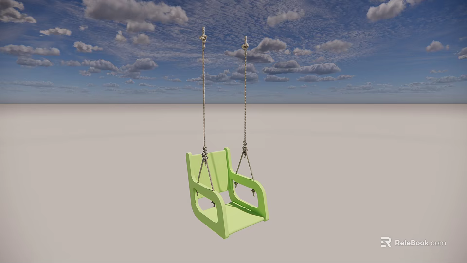 Green Children's Swing Playground Equipment With Blue Sky And White Clouds 3d model 