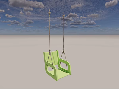 Green Children's Swing Playground Equipment With Blue Sky And White Clouds 3d model