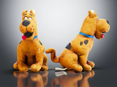 Yellow Plush Dog Dolls With Black Spots And Blue Collars Front Back Views 3d model