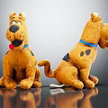 Yellow Plush Dog Dolls With Black Spots And Blue Collars Front Back Views