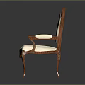 Classical Chair With Carved Wooden Frame Light Colored Upholstered Seat And Back