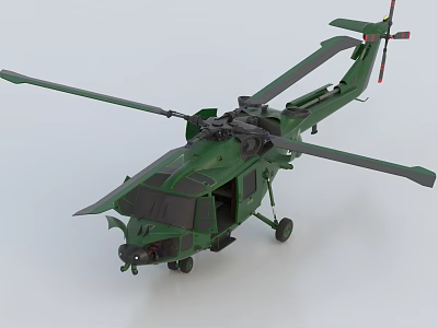 Green Military Helicopter With Main Rotor Tail Rotor Landing Gear And Fuselage 3d model