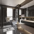 Modern Bathroom Interior Design With Glass Shower Toilet Vanity Large Mirror And Tiles 3d model