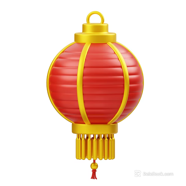 Traditional Chinese Red Lantern Decorative Ornament Set With Yellow Frame And Tassel 3d model 