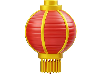 Traditional Chinese Red Lantern Decorative Ornament Set With Yellow Frame And Tassel 3d model