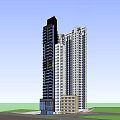 Modern High Rise Buildings In Urban Cityscape With Glass Facades And Green Areas