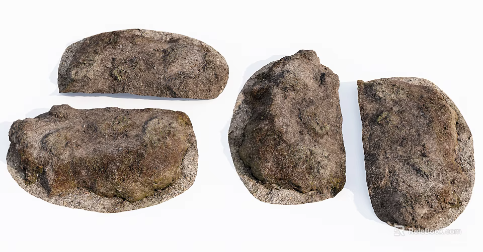 Natural Stone and Wood Decorative Pieces With Textured Surfaces and Natural Patterns 3d model 